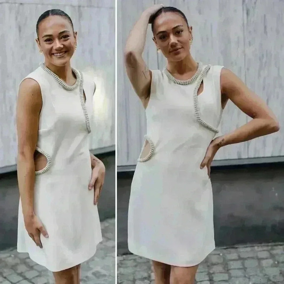 SIMKHAI by‎ Jonathan Simkhai Kat Embellished Minidress Size 6 Creamy White - Picture 3 of 16